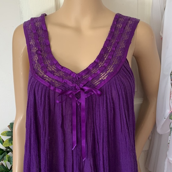 Purple Gauze sleeveless boho tunic mini dress babydoll top L - Picture 2 of 13